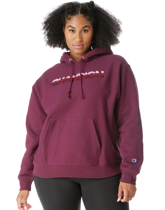 Champion Dame Hættetrøje MørkeLilla - Plus Reverse Weave Ombre Chenille Applique - Danmark CPX-56314